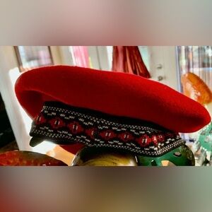 Red Patterned Women's Beret